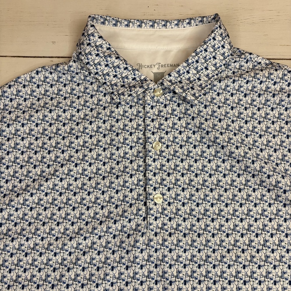 Hickey Freeman Golf Polo Shirt Mens L Blue Graphic Print Stretch Performance